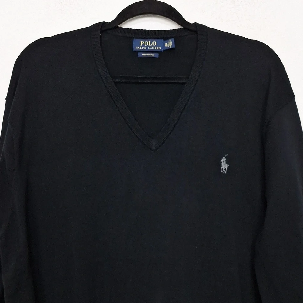 Polo by Ralph Lauren Men's Quiet Luxury Preppy Black V-Neck Sweater Size XXL